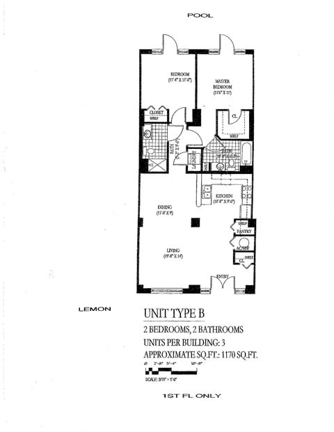 Floor plan for 2 beds, 2 baths, 1170 sqft